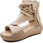 Sttiyaf Women's High Top Leather Sandals Open Toe Boot Sandals for Women