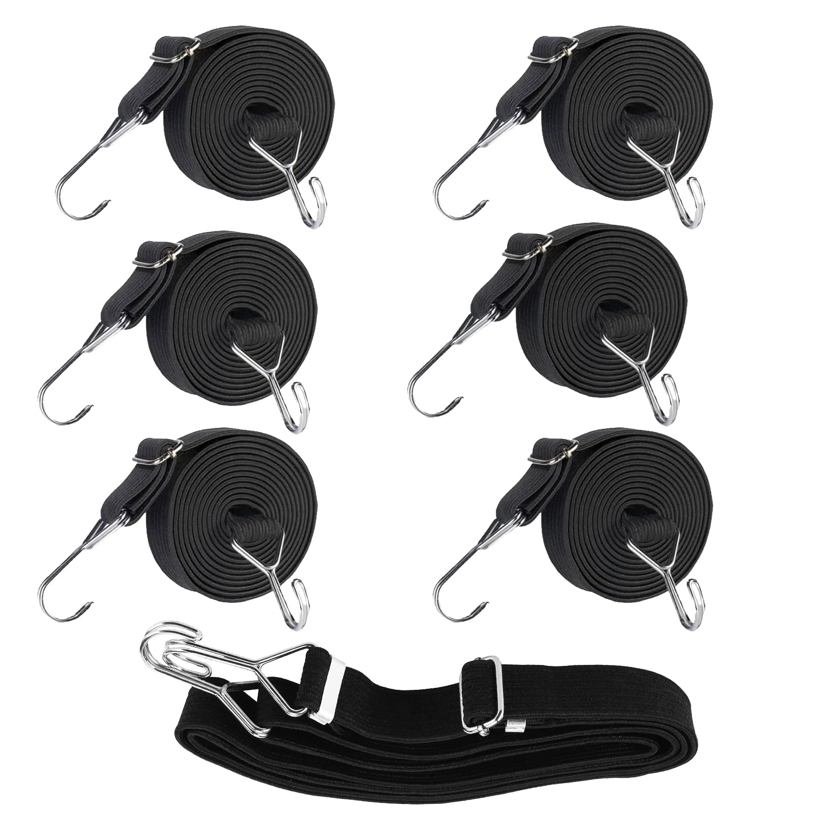 ZEONHEI 6 Pack Bungee Cords with Hooks, 2m 6.5 Feet Extra Long Black Elasticity Straps with Adjustable Metal Buckle, Elastic Luggage Bungee Straps Rope for Cargo Luggage Roof Rack, 3cm in Width — image 1