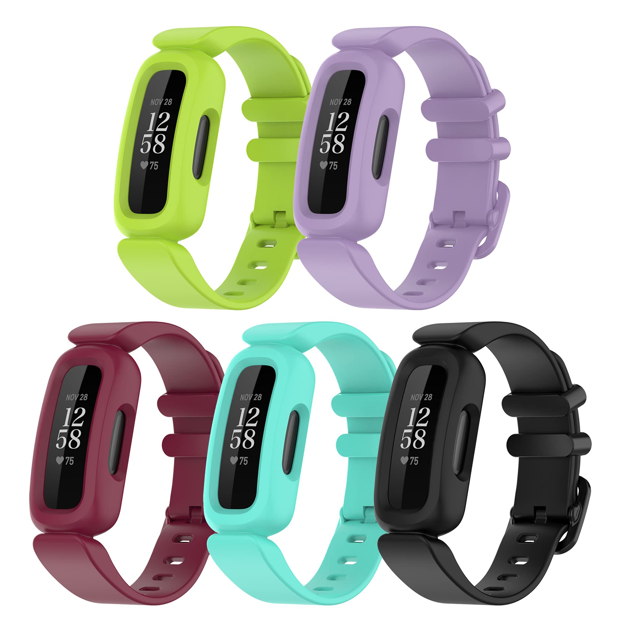 Chofit (5-Pack Replacement Straps Compatible with Fitbit Ace 3 Strap, Soft Silicone Sport Adjustable Flexible Wristbands Arm Band for Kids 6+ for Ace 3/ Inspire 2 Activity Tracker (5A)