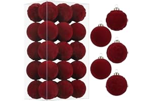 RoseCraft 30PCS Burgundy Velvet Christmas Ball Ornaments Set, 60MM/2.3Inch Shatterproof Flocked Ornament for Christmas Tree Hanging Holiday Valentine's Day Party Xmas Decorations.
