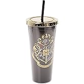Spoontiques Harry Potter Acrylic Foil Cup with Straw, 20oz - Metallic Locking, Double Wall Insulated, BPA Free - Hogwarts Crest