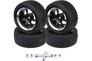 Hobbyfire Aluminum 12mm Hex Wheels and Rubber Tires Preglued for Traxxas 4tec 2.0 Tamiya TT02 HPI HSP 1/10 RC On Road Touring Car, Set of 4 (Color D)