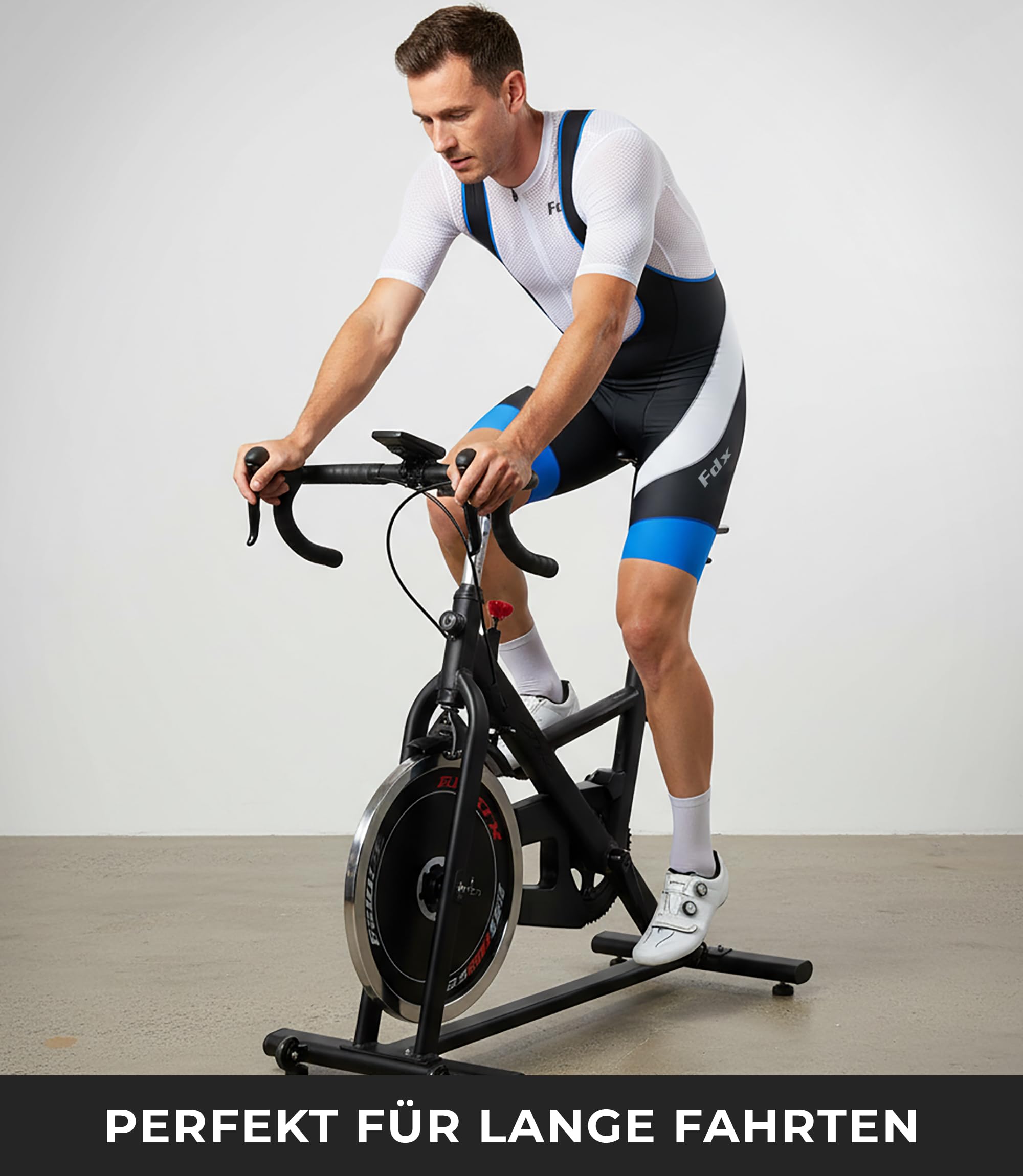FDX Herren Bib Shorts 3D gepolsterte Radhose mit Mesh Trägern Reißverschlusstasche und Anti Rutsch Beinabschlüssen Atmungsaktive Sommer Radbekleidung (Blk/Blue-L) 7