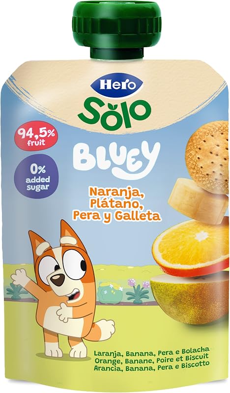 Hero Solo Bolsitas Naranja Plátano Pera y Galleta Desde 6 Meses, 18 x 100 g