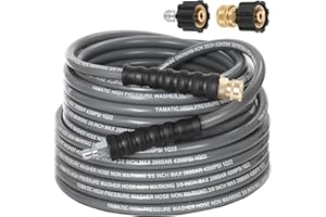 YAMATIC Non Marking 3/8" Pressure Washer Hose 50FT 4200 PSI, Kink Resistant Swivel 3/8" Quick Connect, Rubber Steel Braided Wear Resistant Industry Grade for Hot/Cold Water Gas Power Washer