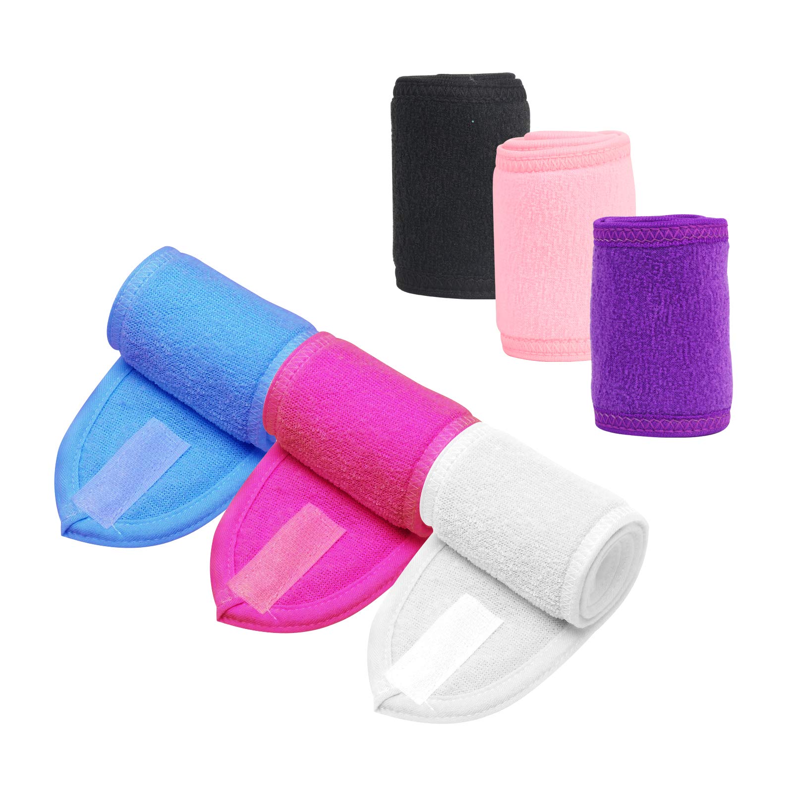 TAZEMAT 6 Pieces Spa Facial Headband Cosmetic Terry Cloth Hair Band Stretch Make Up Head Wraps With Magic Tape Face Washing Bath Adjustable Yoga Sports Soft Washable Women Girls