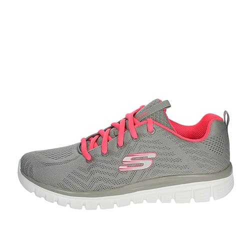 Skechers Women's Graceful Get Connected Sneaker, Gray Mesh Coral Trim, 3 UK