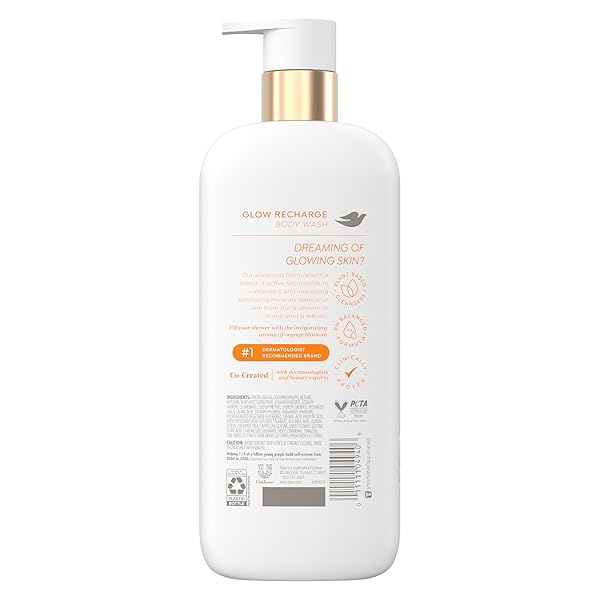 DOVE SERUM BODY WASH GLOW RECHARGE ILLUMINATES & EXFOLIATES SKIN WITH BRIGHTENING VITAMIN C SERUM 18.5 FL OZ