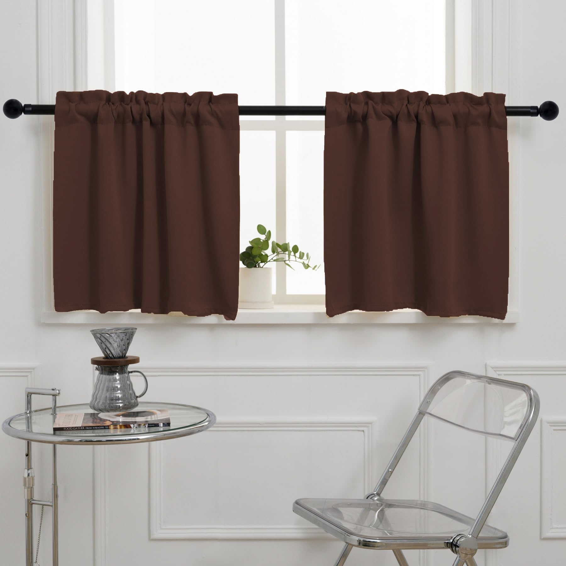 Pickluc Blackout Kitchen Curtain 30 Inches Long, Rod Pocket Cafe Tier Curtains for Small Window Treatment in Living Room, Basement, RVs, Cabinets, 2 Panels, W30 X L24 Inch, Cappuccino Brown