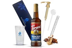 Jimoco Barista Set – Torani Brown Sugar Cinnamon Syrup 25.4 oz, Jimoco Pump, Reusable Cup, Straw & Stirrer – Coffee, Italian Soda & Cocktail Flavoring Kit