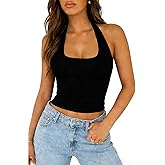 ForeFair Halter Tank Tops for Women Going Out Top Double Lined Crop Backless