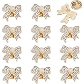 PH PandaHall 12pcs Crystal Bow Brooch Pin Sparkly Bowkont Brooches Rhinestone Bow Brooches Golden Alloy Rhinestone Brooch Bowkont Shape Lapel Pin Backs for Women Backpack Clothes Wedding Accessories