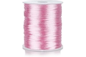 ZhXu Shuo Nylon Satin Cord 2mm Rattail Cord Pink String - 100 Yards Nylon Chinese Knotting Cord Rat Tail Silk Cord for Bracelet Necklace Jewelry Making Macrame Trim, BE-02