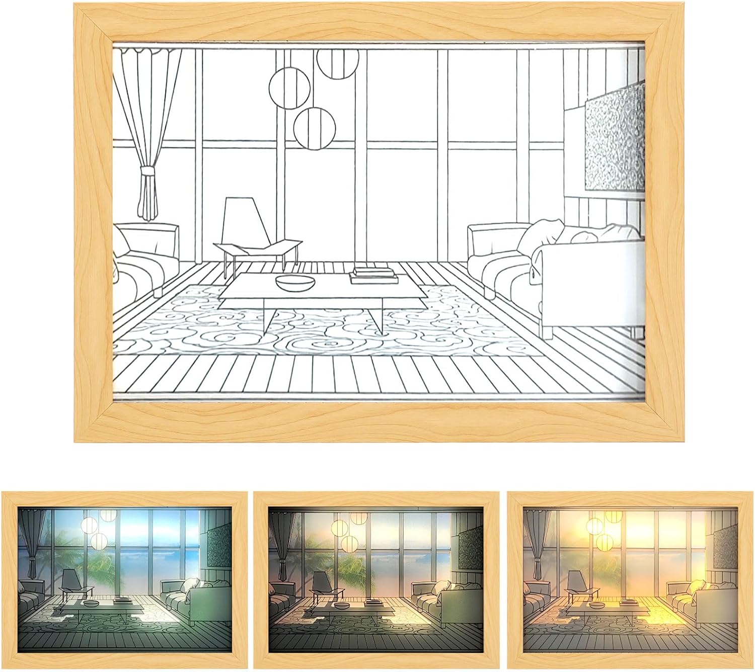 Paintings - Vansza Light Up Painting, USB Powered Lighting Painting Decoration, 3 Color LED Light Art Painting Glowing Photo Frame for Desktop Bedroom Bedside Decoration (Seaside, 7 x 9inch)