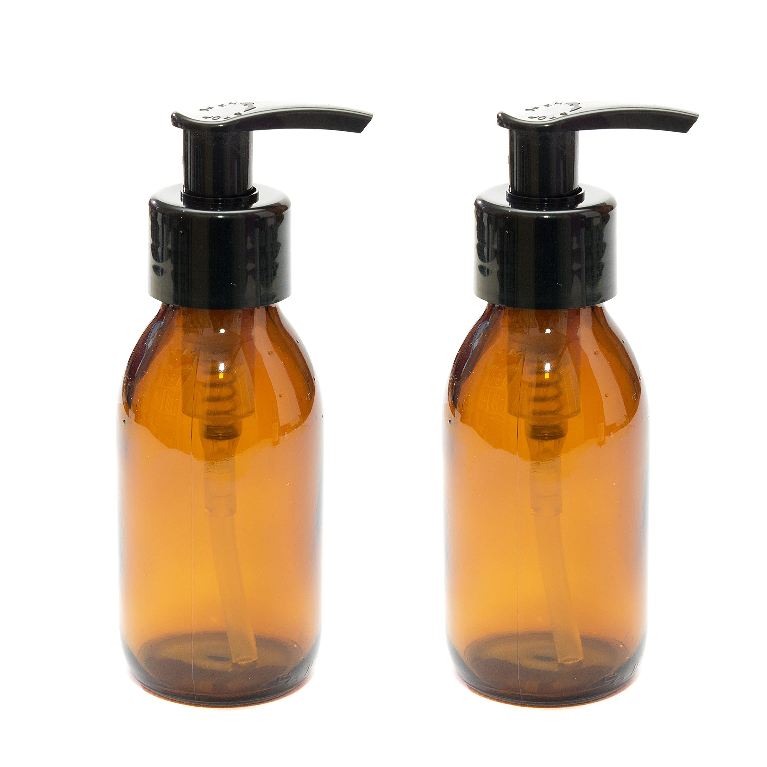 Aura 100ml Amber Syrup Bottles with Black Pumps - Pack of 2