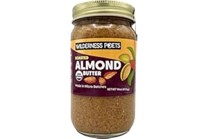 Wilderness Poets, Roasted Almond Butter - Organic, Smooth, Creamy, No Salt, Unsweetened - 1 lb (16 oz) glass jar