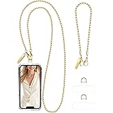 MOUTAKEY Metal Cell Phone Chain Set Detachable iPhone Chain Strap Fits All Phones Crossbody Phone Lanyard*1 Phone Wrist Strap*1 with 2 Tether Tabs iPhone Wristlet For Women Travel Shopping Camping
