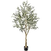 FEELEAD Faux Olive Tree 7ft - Realistic Artificial Olive Tree 7 Feet Indoor (84") - Tall Fake Potted Olive Silk Tree Artificial Indoor with Natural Wood Trunk for Home Office Decor