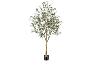 FEELEAD Faux Olive Tree 7ft - Realistic Artificial Olive Tree 7 Feet Indoor (84") - Tall Fake Potted Olive Silk Tree Artificial Indoor with Natural Wood Trunk for Home Office Decor