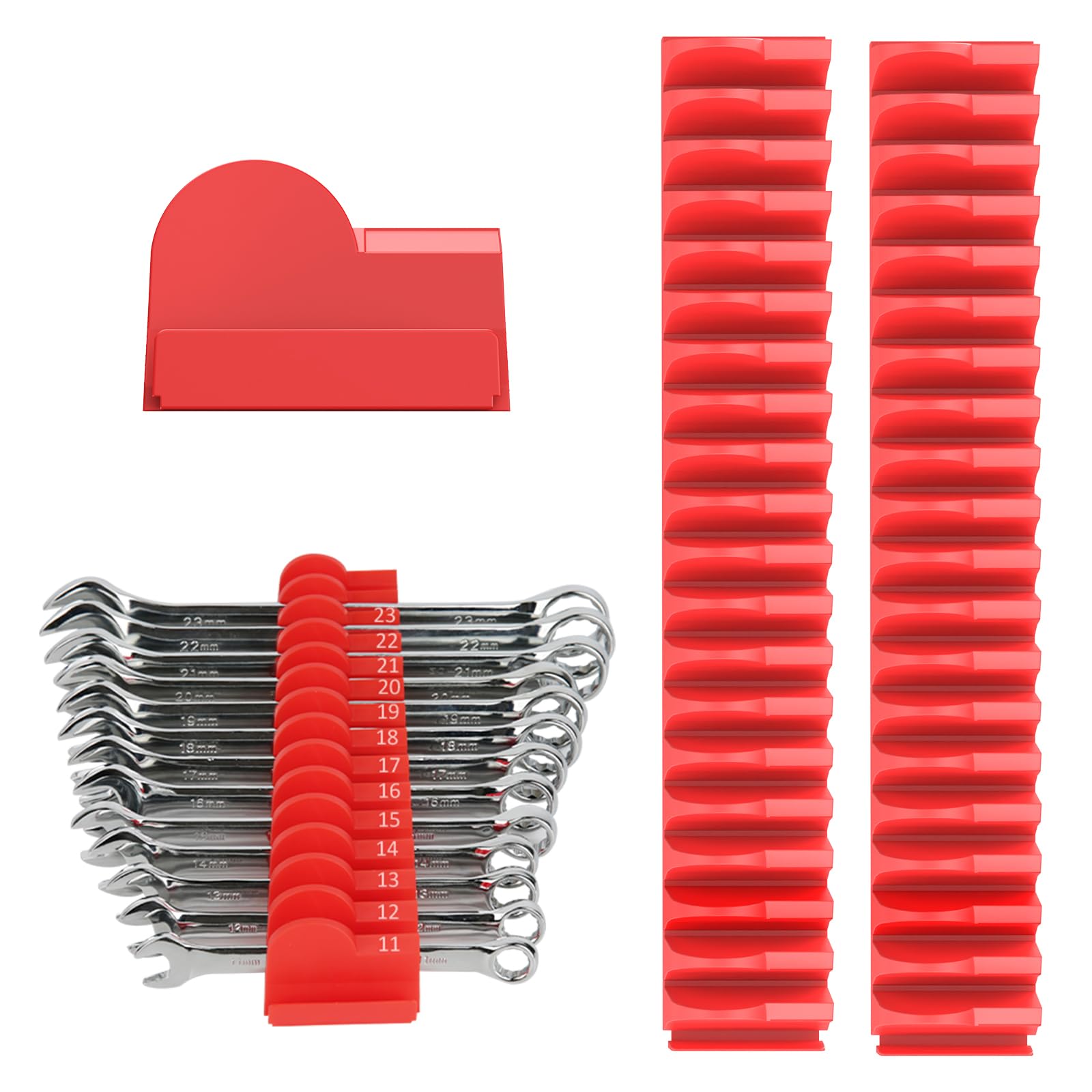 Photo 1 of Mudygelay 52 pcs Modular Wrench Organizers for Tool Drawers - Wrench Rack with Metric&SAE Labels, Perfect Tool Storage Holder. Gift for Father or Boyfriend.(Red)