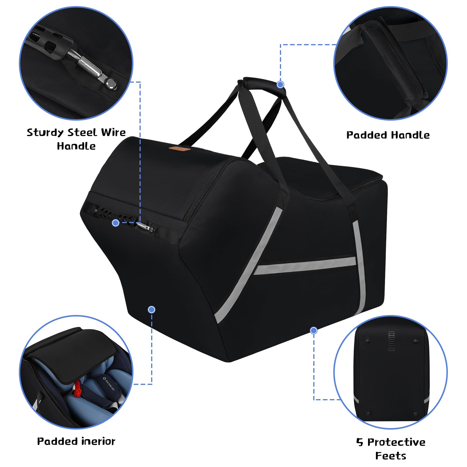 Infant Car Seat Travel Bag for Airplane Compatible with All Nuna Pipa Car Seat and Base,Chicco KeyFit 30 and Base, Padded Car Seat Bags for Air Travel,Car Seat Gate Check Bag with Side Pocket, Black