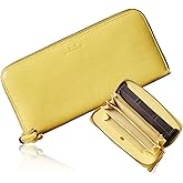 VOICE Align type Long wallet Leather made by MASINI in Italy Cowhide ART.Pitti Women's Elegant and easy to use Vertical card case In gift box (Pondu-Yellow)