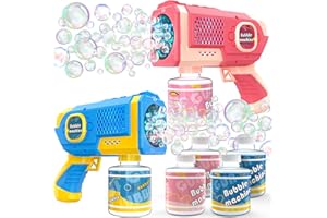 EagleStone 2 Pack Bubble Gun Machine for Kids, Automatic 8 Hole Light Up Bubble Blower with 4 Refill Solution, for Toddlers, 