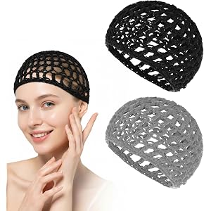 2PCS Crochet Hair Net, Mesh Hair Wrap (Black, Gray)