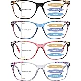 MAEOWN 4 Pack Progressive Multifocal Reading Glasses for Women, Blue Light Blocking Computer Readers with Spring Hinge