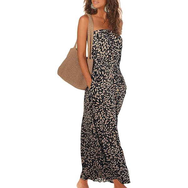 IDOPIP Robe D'Été Bohème Femme Sans Manches Dos Nu Col V Avec Poches - Robe Cocktail Plage Mariage
