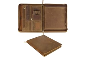 ELIZO Genuine Leather Premium Portfolio Zipper Leather Portfolio Organizer Folio Leather Padfolio Portfolio Binder Portfolio Folder Leather Portfolio for Men Women Business Notebook Cover - Saddle