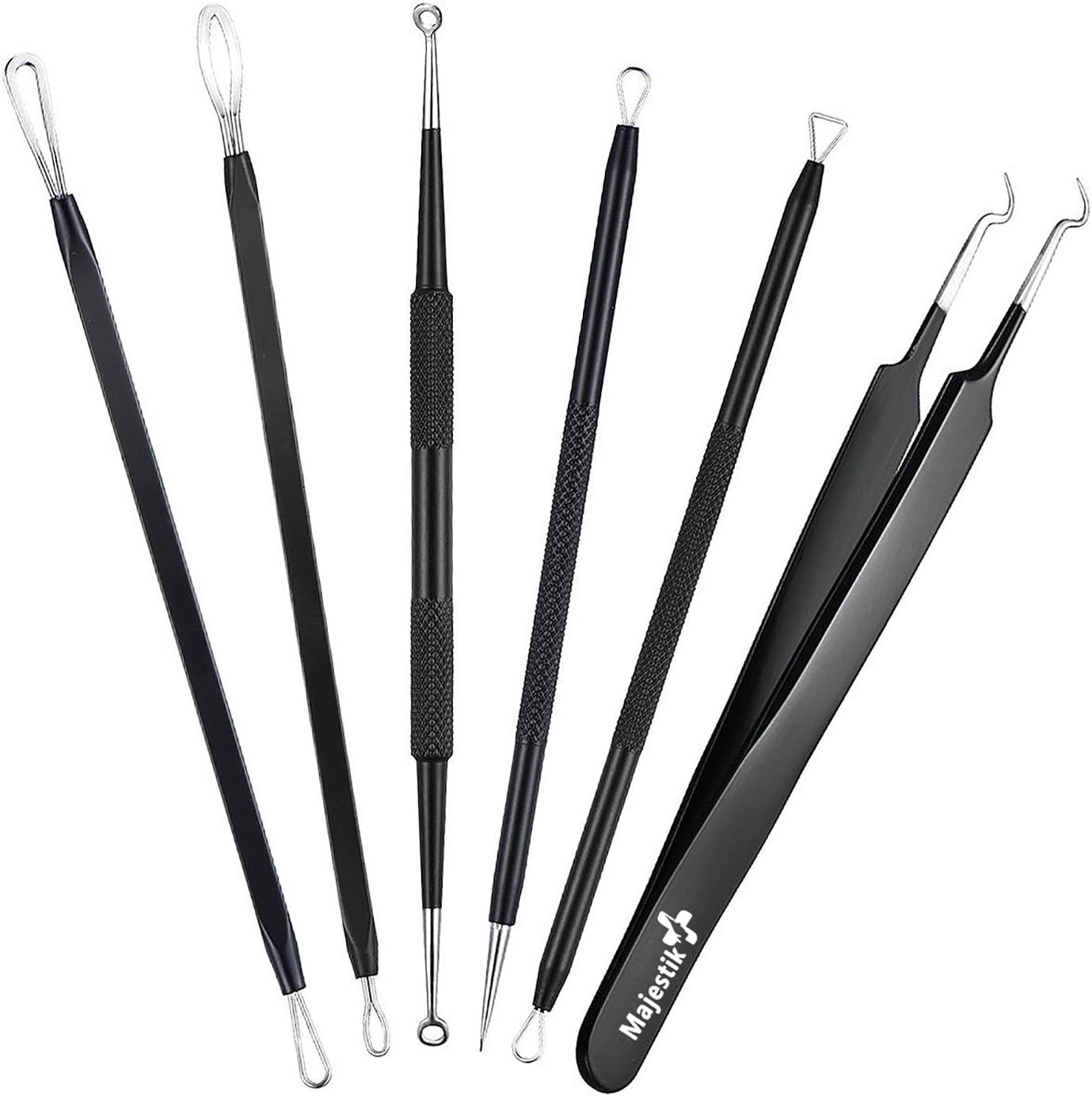 Blackhead Remover Kit, 6 in 1 Tool Set, Curved Tweezers, Pimple