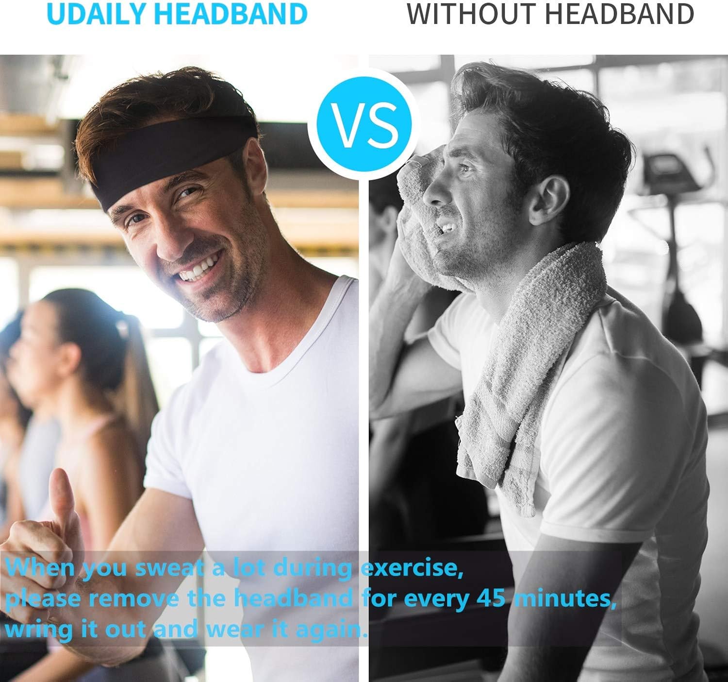 Udaily 4 Pack Mens Headband, Sports Headbands for Men and Women, Mens Sweatband for Workout, Running, Hiking, Yoga, Basketball, Cycling, Elastic Sweat Wicking, Non Slip, Helmet Friendly Hairband: Clothing