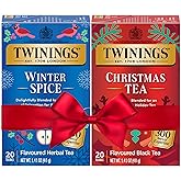 Twinings Holiday Sweet &amp; Spicy Tea Variety 2-Pack, 20 Count Ea | Caffeinated Christmas Black Tea + Caffeine-Free Winter Spice Herbal Blend, Individually Wrapped, 40 Bags Total