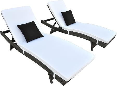 Amazon Com Solis Patio Zori 2 Piece Outdoor Chaise Lounge Chair Set Cement Gunmetal Gray With White Cushions Grey Black Garden Outdoor