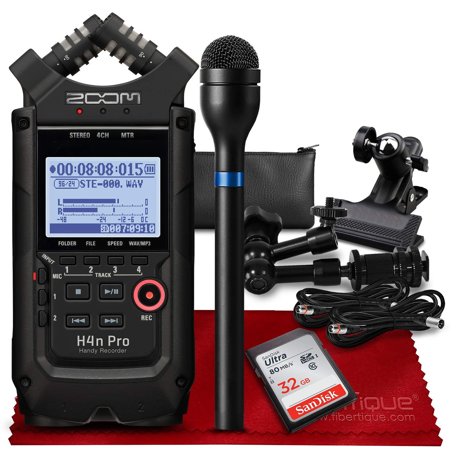 Musicians Accessory Pack Kit w/ 32GB Card Zoom H4n Pro FourChannel
