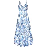 GRACE KARIN Women's 2026 Summer Maxi Dress Floral Tie Front Spaghetti Strap Casual Boho Beach Flowy Sundress with Pockets