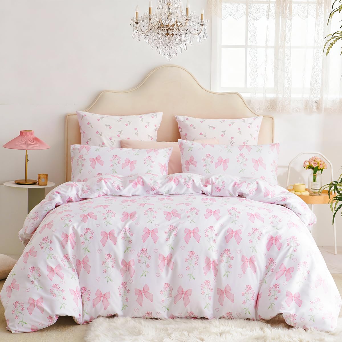 View 1 of *USED*
CCoutueChen Duvet Cover Twin 2Pcs Pink Floral Bow Bedding Set for Girls Kids, Romantic Princess Style Bowknot Bedding, Ultra Soft Reversible Garden Flower Duvet Cover Set(1 Pillowcase,No Comforter)
