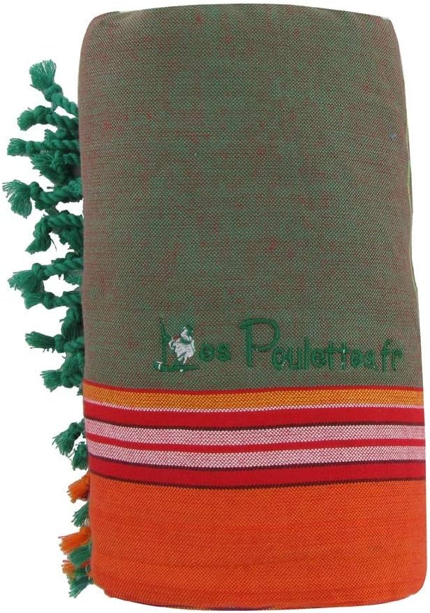 LES POULETTES Kikoy Beach Towel Cotton - Color Green and Orange