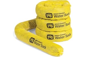 PIG Mildew-Resistant Absorbent Sock | Water Absorbing Snake | 3" x 4' | Absorbs up to 1 gal per Sock | Pack of 4 | PM50156