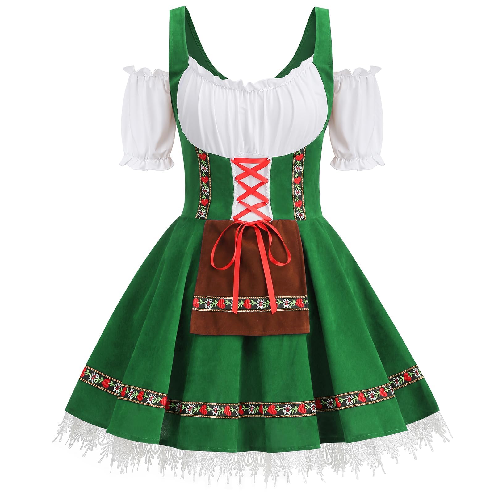 maxToonrain Oktoberfest Outfit Women Pink,Women's German Beer Bavarnian Traditional Short Sleeve Off Shoulders Halloween Costume Fancy Dress for Womens(Green S)