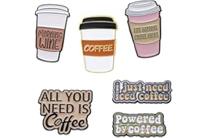 HEYTRCO 6PCS Coffee Slogans Cups Enamel Pins Bulk, Cartoon Cute Cool Need Coffee Lapel Backpack Hat Pin Set, Decorative Crooches Button for Jeans, Jackets, Bags, Dress, Shoes