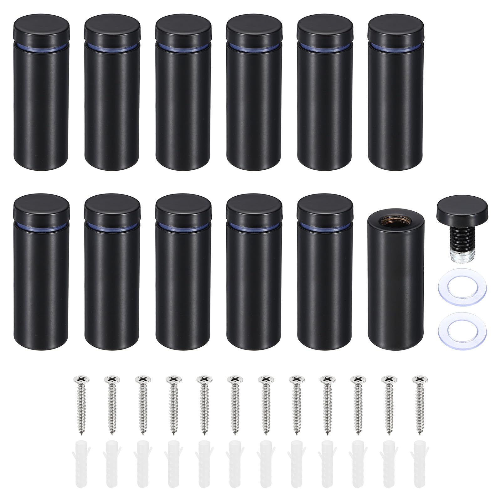 PATIKIL 3/4 x 2 Inch Sign Standoff Screws, 12 Set Stainless Steel Wall Standoff Mounting Hardware Advertising Glass Nail for Hanging Acrylic Picture Frame Acrylic Panel, Black