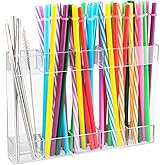 Straw Holder for Cabinet Door, Peel and stick Clear Straw Organizer, Large Acrylic Adhesive Reusable Straws Storage Container for Kitchen, Pantry, Cupboard, Bar Counter – 1 Pack