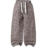 Verdusa Girl's Leopard Print Wide Leg Jeans Drawstring High Waisted Denim Pants Baggy Trousers