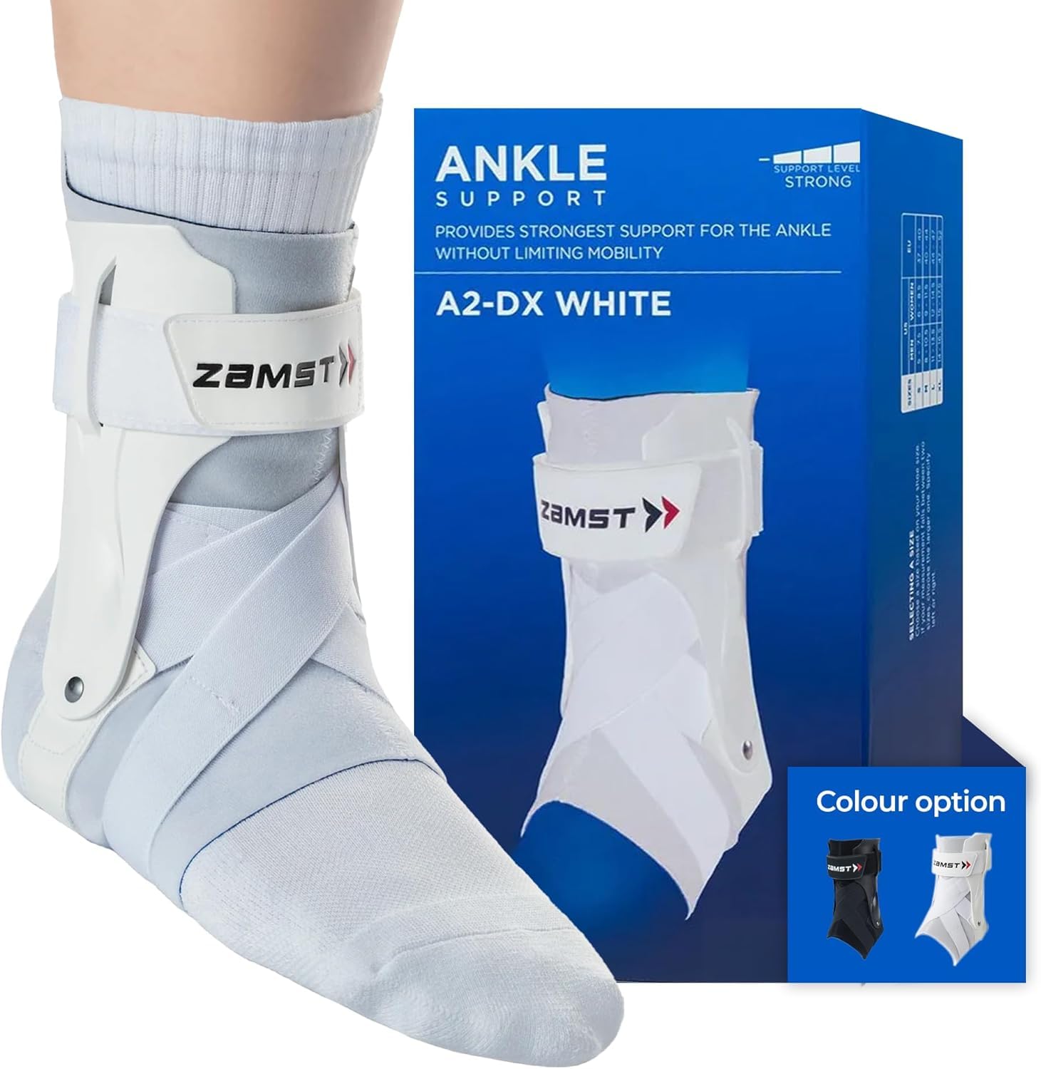 Zamst A2-DX White Ankle Brace for Sports - Breathable Sports Ankle Support for Men and Women with Guard Stabilisers for High-Grade Ankle Sprain - Right, XLarge