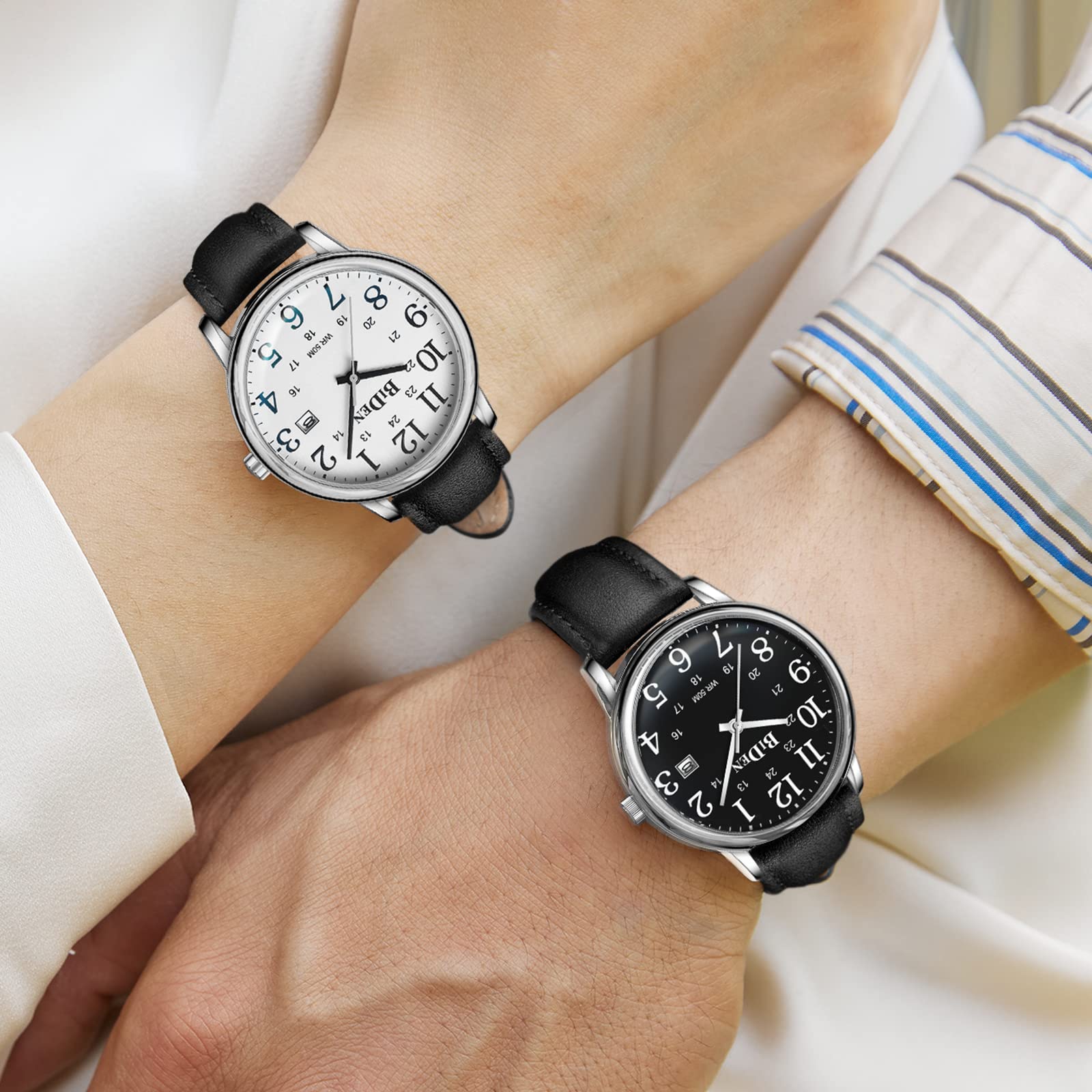 HANPOSH Watches Men's Watch Analogue Quartz Watches for Men Waterproof Wristwatches Men's Fashion Business Watch with Date Leather Strap