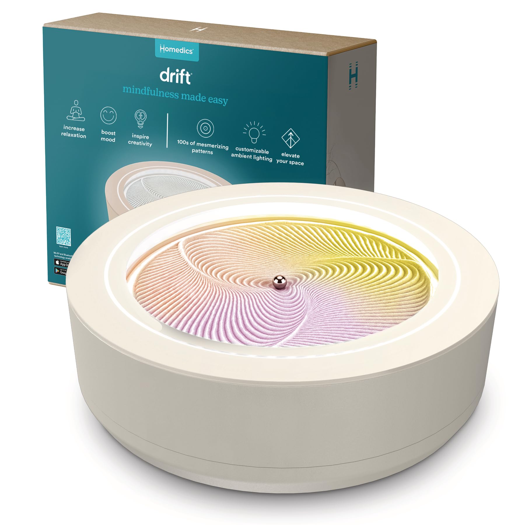 Photo 1 of Homedics Drift 11” Sandscape – Version 2.0 with Updated Connected Experience, Smart Wi-Fi Zen Table Décor, LED Ambient Light, Modern Sand Art for Relaxation & Mindfulness, Home & Office Calm Décor