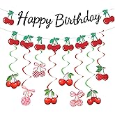 WHAVEL Cherry Birthday Decorations Happy Birthday Party Decoration Sweet Cherries Banner Hanging Decor for Baby Shower, Need Assembly
