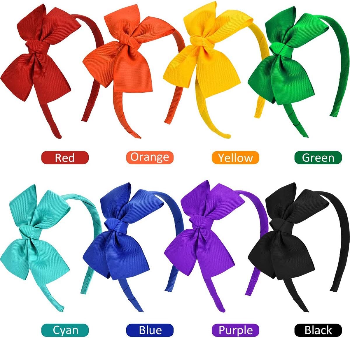 Vamotto 8 Pieces Bow Tie Headband Bow Tie Hairband for Girls,Head Wraps Grosgrain Ribbon Hair Band Hair Accessories for 3-12 Year Girls Favors and Party - Image 5